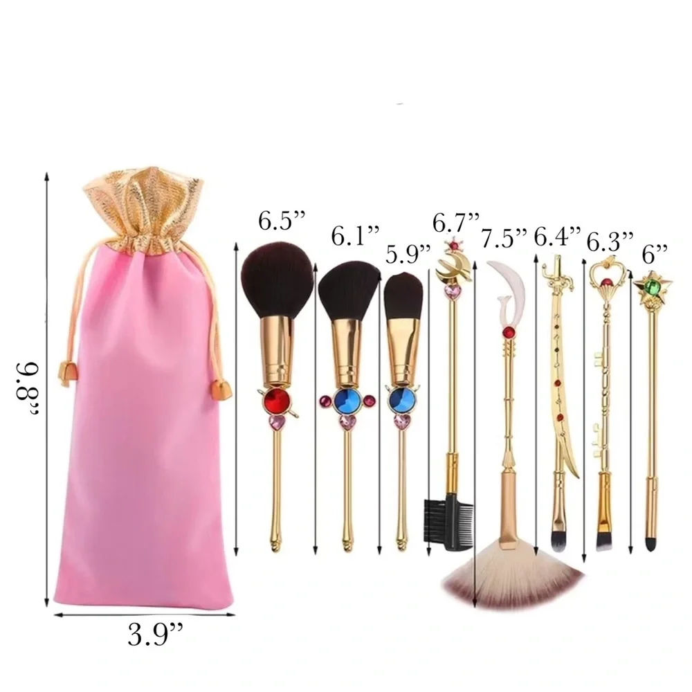 8 Piece Sailor Moon Anime Gold Makeup Brush Set - Picture 17 of 17